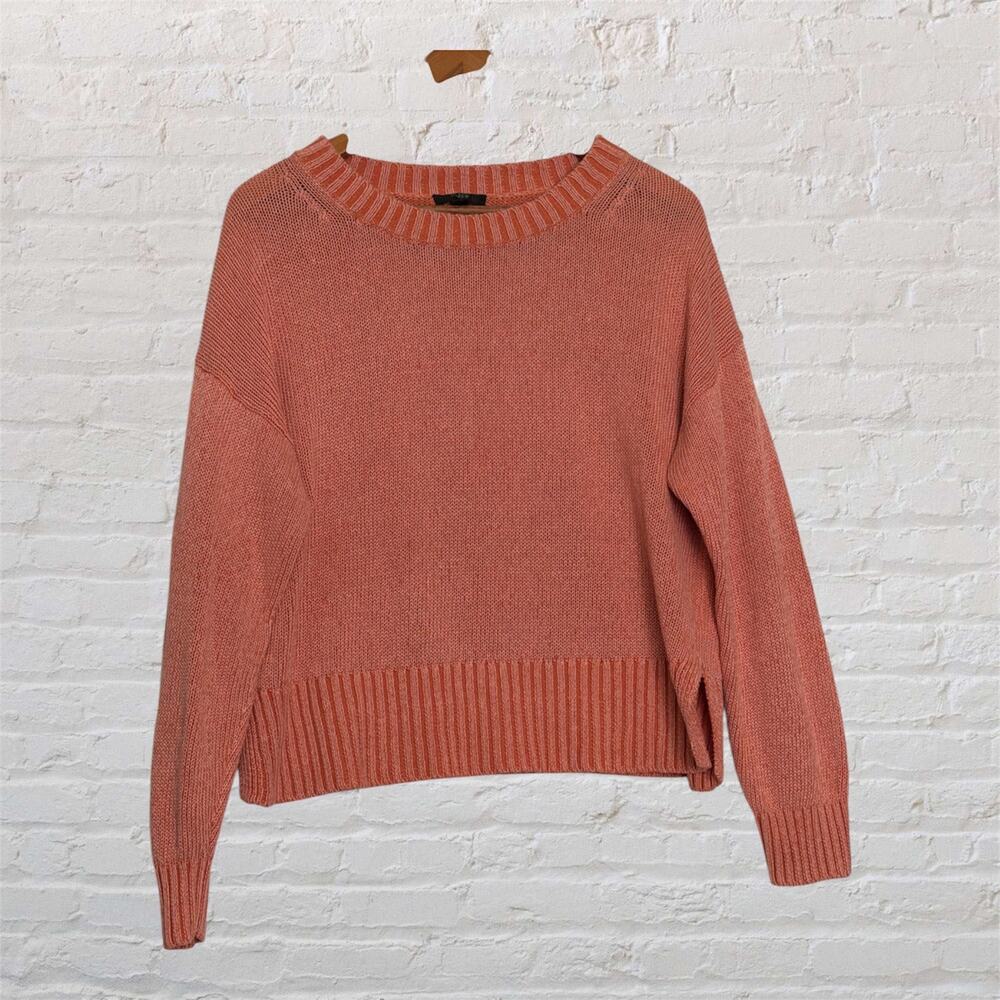 J.Crew Women’s Medium Coral‎ Knit Crewneck Sweater Ribbed Hem
